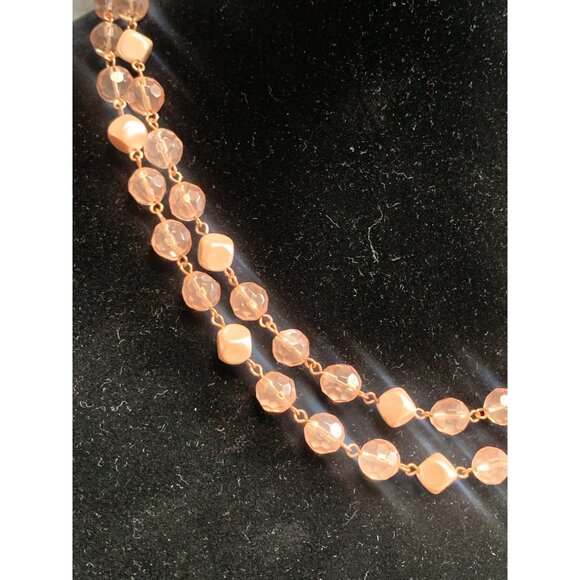 Double Strand Pink Beaded Necklace 40" Faceted Glass Beads - Picture 2 of 7